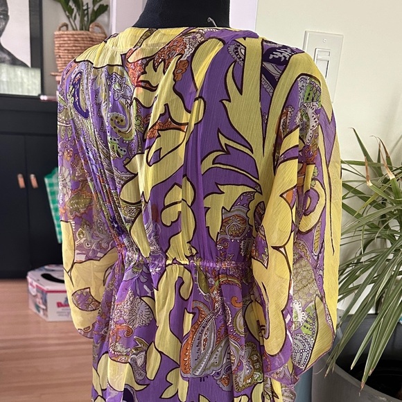 Folia Swim Sheer Beach Cover-Up Yellow and Purple Dress with Sequin Detail - Med - Picture 8 of 10